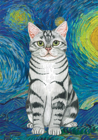 Silver Tabby - Tomoyo Pitcher Van Gogh Cat- House and Garden Flag