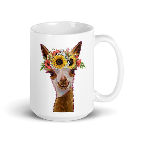 Alpaca Mug, 'Sunflower Rosie' Coffee Mug, 15oz Alpaca Mug
