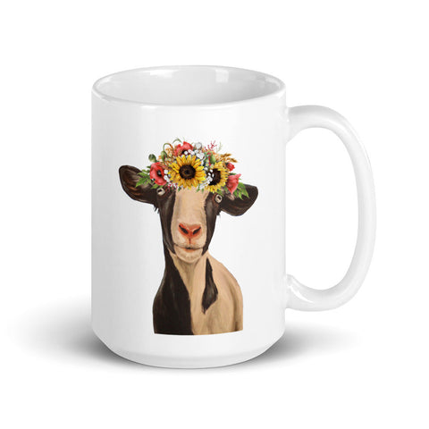 Goat Mug, 'Sunflower Luna' Coffee Mug, 15oz Goat Mug