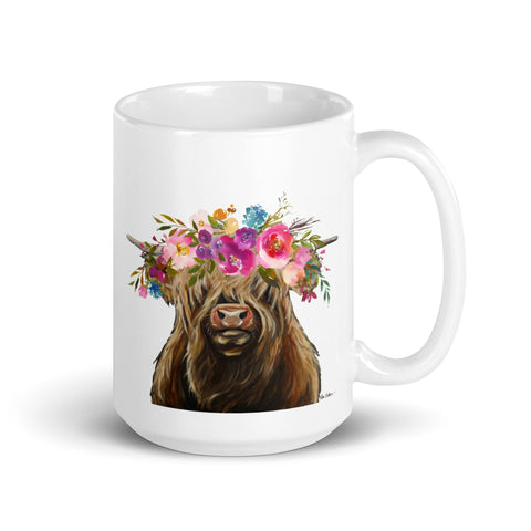 Highland Cow Mug 'Shamus', Highland Cow Coffee Mug, 15oz Bright Blooms Cow Mug