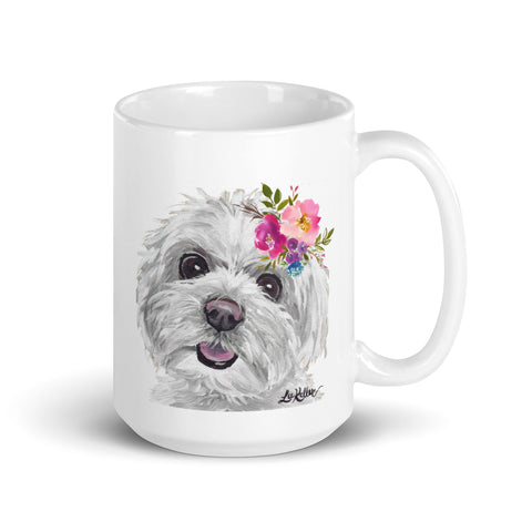 Maltese Mug, Dog Coffee Mug, 15oz Bright Blooms Maltese Dog Mug