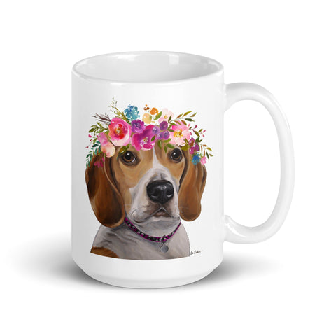 Beagle Mug, Dog Coffee Mug, 15oz Bright Blooms Beagle Dog Mug