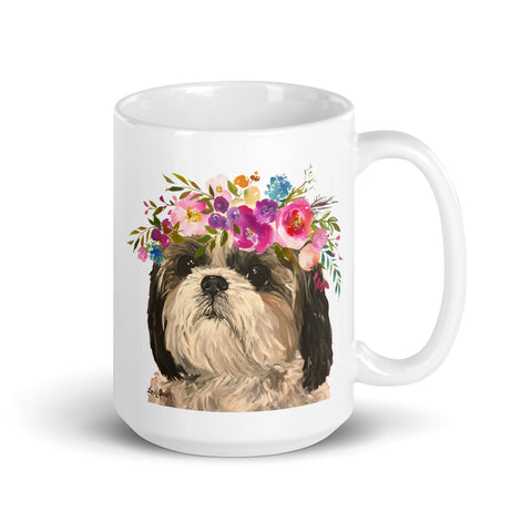Shihtzu Mug, Dog Coffee Mug, 15oz Bright Blooms Shih tzu Dog Mug