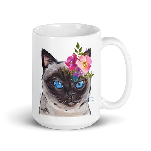 Cat Mug 'Siamese Cat', Cat Coffee Mug, 15oz Bright Blooms Cat Mug