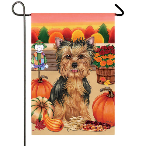 Yorkie Puppy Cut - Best of Breed Autumn Harvest Garden Flag 12" x 17"