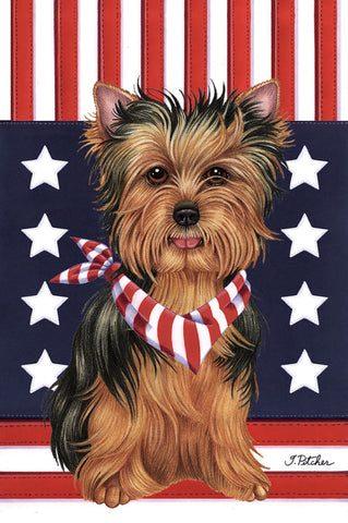 Yorkie Puppy Cut - Tomoyo Pitcher Patriot Garden Flag 12" x 17"