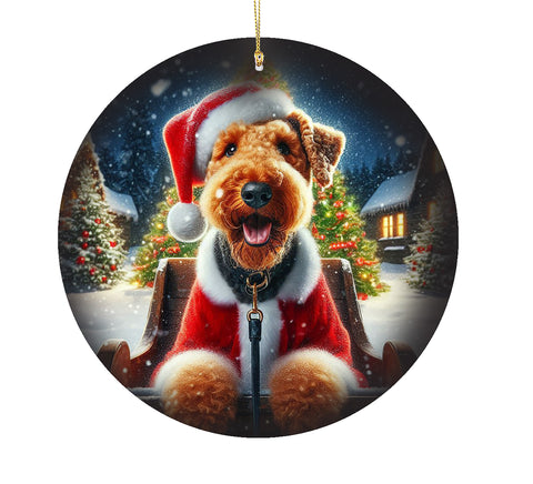 Airedale -  Best of Breed DCR Christmas Tree Porcelain Ornament Double Sided