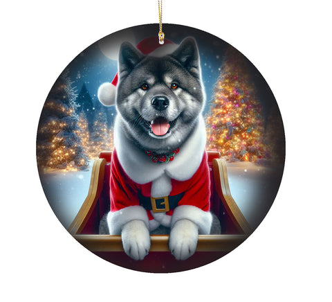 Akita Silver -  Best of Breed DCR Christmas Tree Porcelain Ornament Double Sided