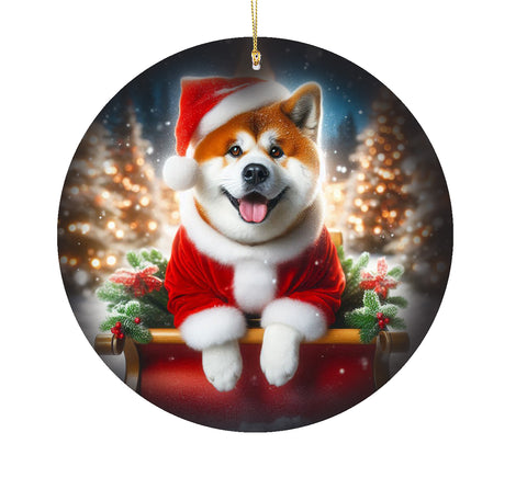 Akita Red -  Best of Breed DCR Christmas Tree Porcelain Ornament Double Sided