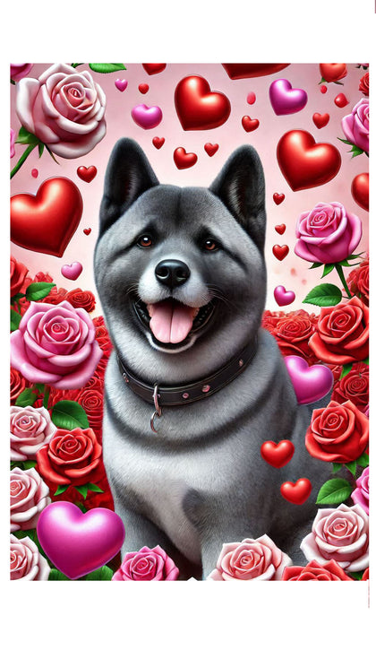 Akita Silver -  Best of Breed DCR Valentines Day Outdoor House and Garden Flag