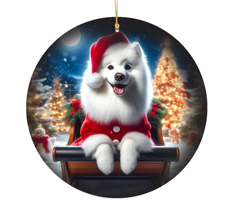 American Eskimo -  Best of Breed DCR Christmas Tree Porcelain Ornament Double Sided