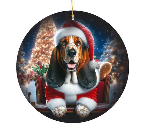 Basset Hound  - Best of Breed DCR Christmas Tree Porcelain Ornament Double Sided