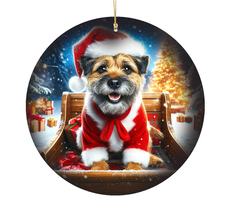 Border Terrier - Best of Breed DCR Christmas Tree Porcelain Ornament Double Sided