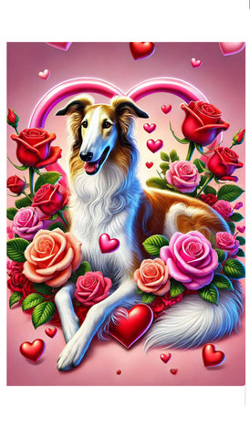 Borzoi -  Best of Breed DCR Valentines Day Outdoor House and Garden Flag