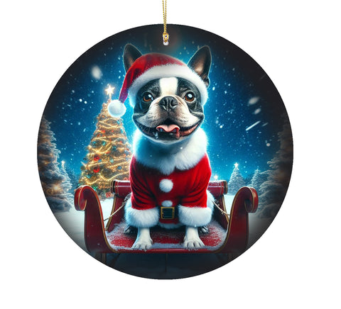 Boston Terrier-  Best of Breed DCR Christmas Tree Porcelain Ornament Double Sided