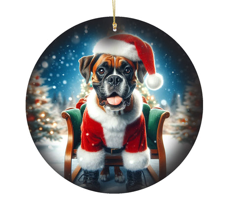 Boxer Fawn Uncropped - Best of Breed DCR Christmas Tree Porcelain Ornament Double Sided