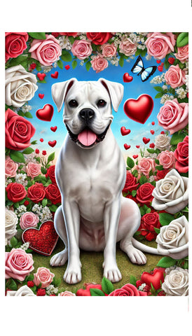 Boxer White Uncropped - Best of Breed DCR Valentines Day Outdoor House and Garden Flag