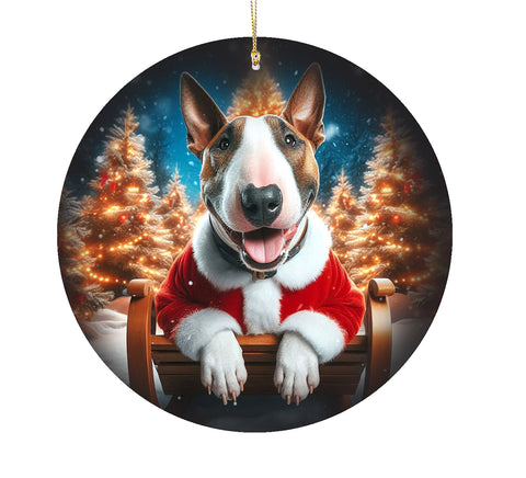 Bull Terrier Brown White - Best of Breed DCR Christmas Tree Porcelain Ornament Double Sided