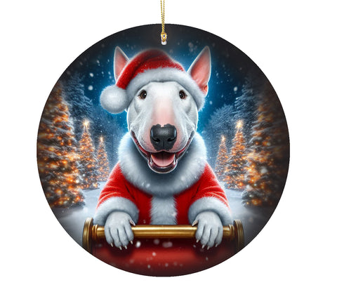 Bull Terrier White - Best of Breed DCR Christmas Tree Porcelain Ornament Double Sided