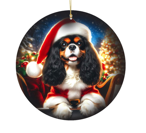 Cavalier King Charles Black/Tan  - Best of Breed DCR Christmas Tree Porcelain Ornament Double Sided