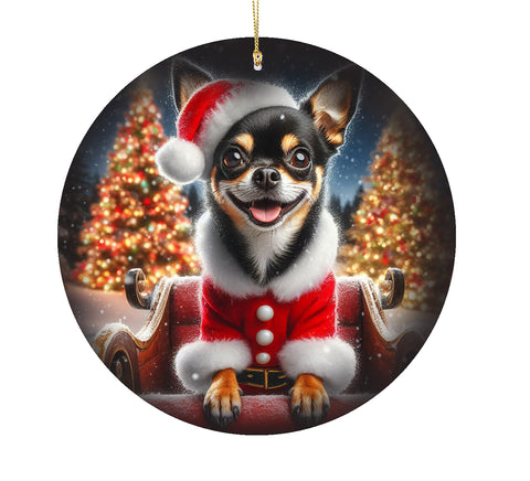 Chihuahua Black and Tan Smooth - Best of Breed DCR Christmas Tree Porcelain Ornament Double Sided