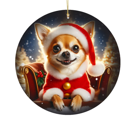 Chihuahua Tan Smooth - Best of Breed DCR Christmas Tree Porcelain Ornament Double Sided