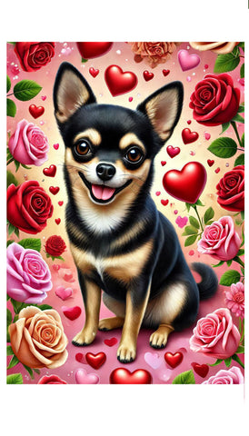 Chihuahua Black and Tan Smooth - Best of Breed DCR Valentines Day Outdoor House and Garden Flag