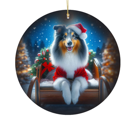 Collie Blue Merle -  Best of Breed DCR Christmas Tree Porcelain Ornament Double Sided