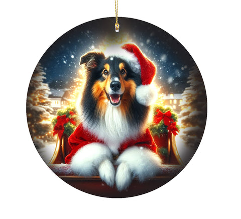 Collie Tri -  Best of Breed DCR Christmas Tree Porcelain Ornament Double Sided