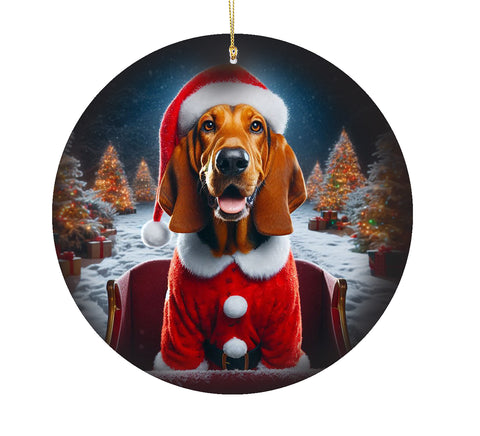Red Bone Coonhound -  Best of Breed DCR Christmas Tree Porcelain Ornament Double Sided