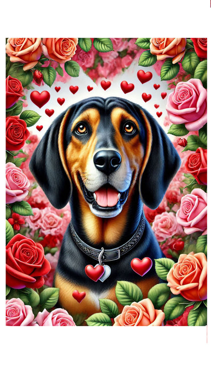 Black and Tan Coonhound -  Best of Breed DCR Valentines Day Outdoor House and Garden Flag