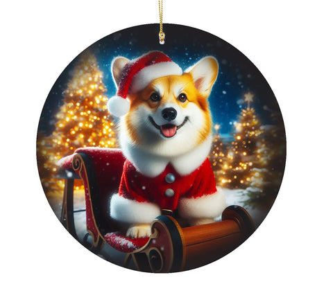 Corgi Pembroke Fawn -  Best of Breed DCR Christmas Tree Porcelain Ornament Double Sided