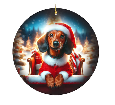Dachshund Red -  Best of Breed DCR Christmas Tree Porcelain Ornament Double Sided
