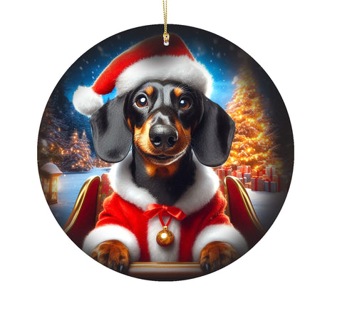 Dachshund Black/Tan Smooth -  Best of Breed DCR Christmas Tree Porcelain Ornament Double Sided