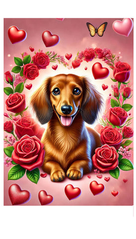 Dachshund Longhaired Red - Best of Breed DCR Valentines Day Outdoor House and Garden Flag