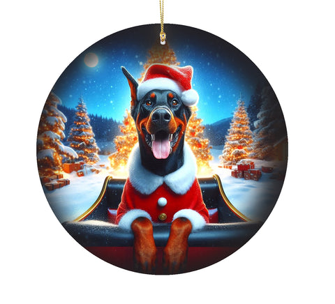 Doberman Black Tan - Best of Breed DCR Christmas Tree Porcelain Ornament Double Sided