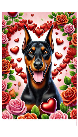 Doberman Black and Tan - Best of Breed DCR Valentines Day Outdoor House and Garden Flag