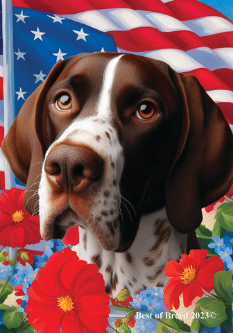 English Pointer Liver/White -  Best of Breed  Patriotic I All-American Outdoor House and Garden Flag