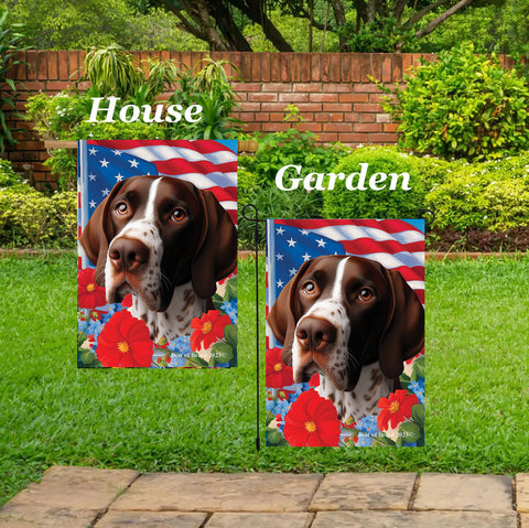 English Pointer Liver/White -  Best of Breed  Patriotic I All-American Outdoor House and Garden Flag