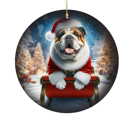 Bulldog Tan and White -  Best of Breed DCR Christmas Tree Porcelain Ornament Double Sided