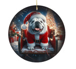 Bulldog White -  Best of Breed DCR Christmas Tree Porcelain Ornament Double Sided