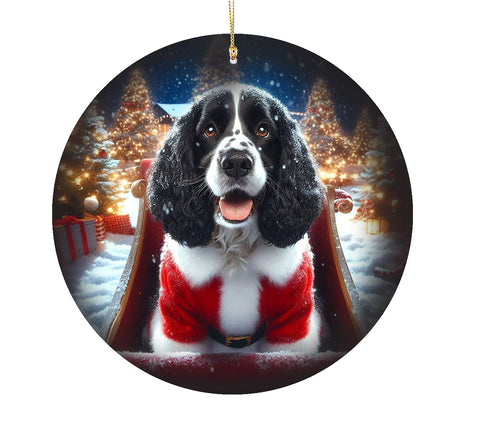 Springer Spaniel Black White - Best of Breed DCR Christmas Tree Porcelain Ornament Double Sided