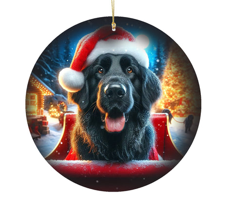 Flat Coated Retriever -   Best of Breed DCR Christmas Tree Porcelain Ornament Double Sided