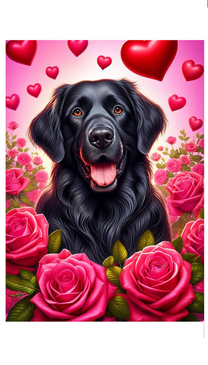 Flat Coated Retriever - Best of Breed DCR Valentines Day Outdoor House and Garden Flag