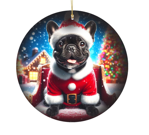 French Bulldog Black  - Best of Breed DCR Christmas Tree Porcelain Ornament Double Sided