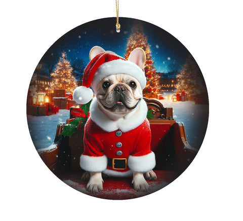 French Bulldog Cream - Best of Breed DCR Christmas Tree Porcelain Ornament Double Sided