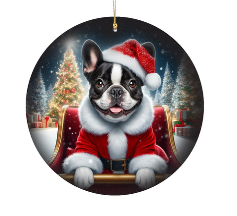 French Bulldog Black/White - Best of Breed DCR Christmas Tree Porcelain Ornament Double Sided