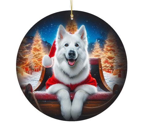 German Shepherd White - Best of Breed DCR Christmas Tree Porcelain Ornament Double Sided