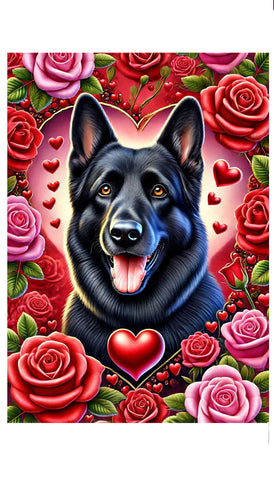 German Shepherd Black - Best of Breed DCR Valentines Day Outdoor House and Garden Flag