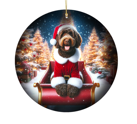Goldendoodle Chocolate -  Best of Breed DCR Christmas Tree Porcelain Ornament Double Sided